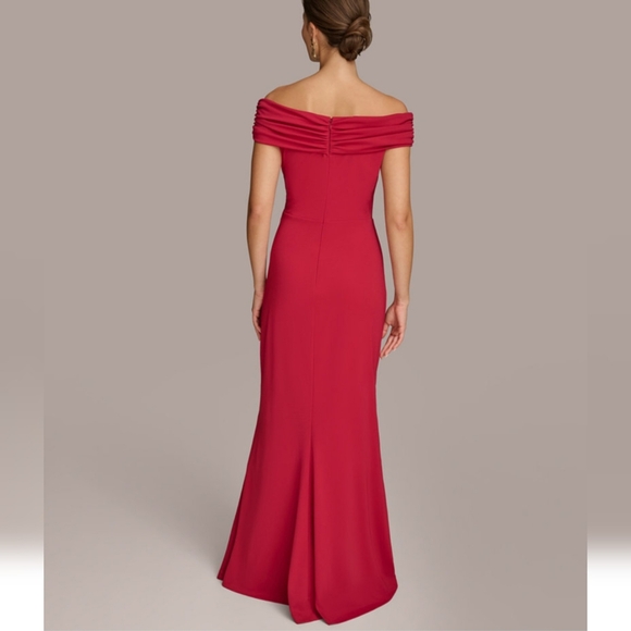 Donna Karen Elegant Red Off-Shoulder Evening Gown - Picture 7 of 9